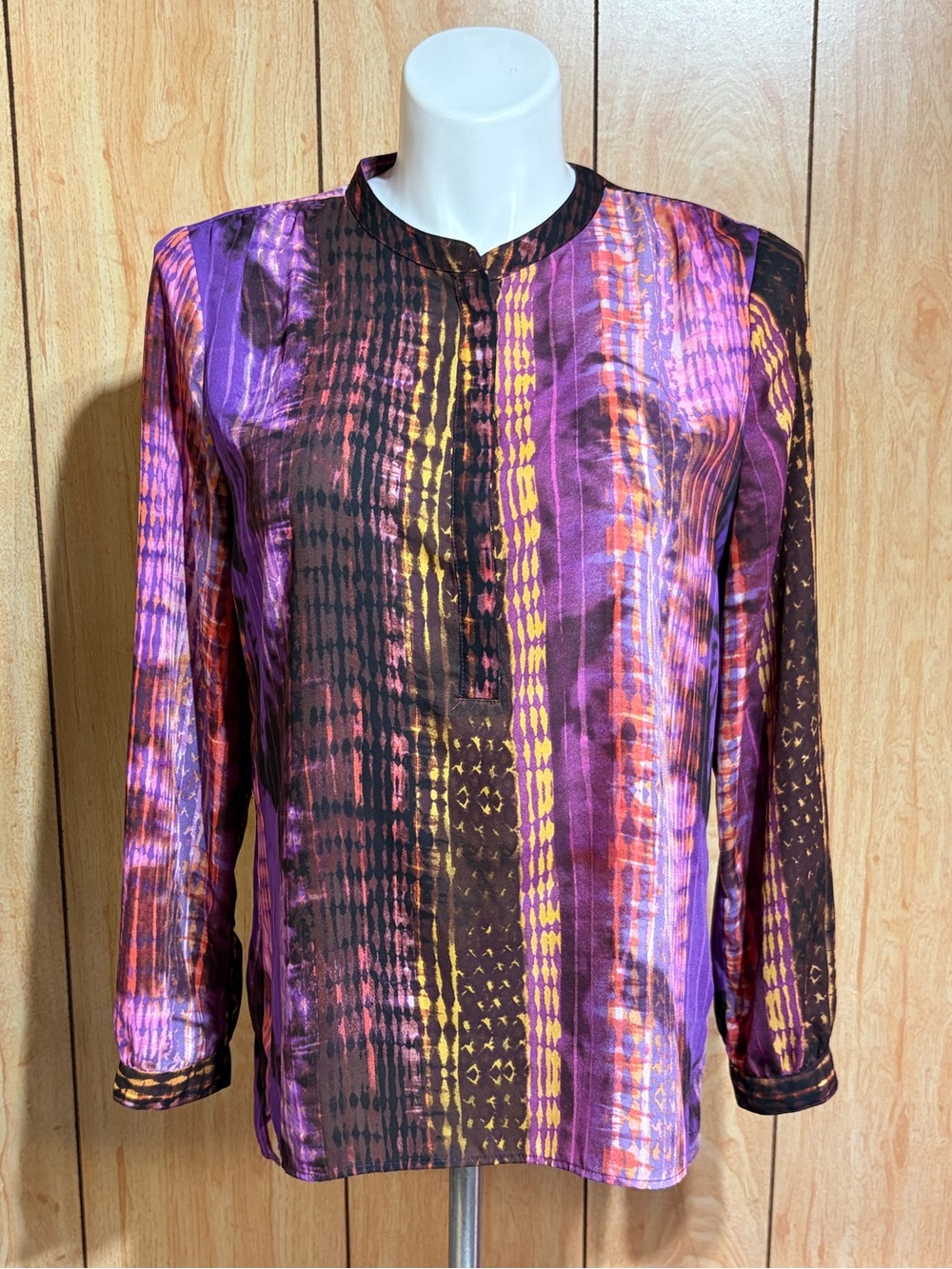 A.N.A Women's Purple Multicolor Long-Sleeve Printed Blouse SZ - XL
